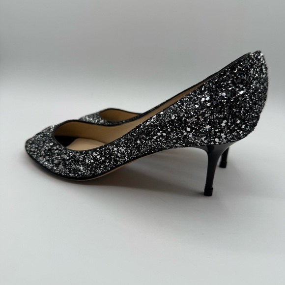 Jimmy Choo ISABEL COARSE GLITTER FABRIC SILVER-BLACK  Peep Toes Pumps SZ 36.5 - Picture 3 of 17